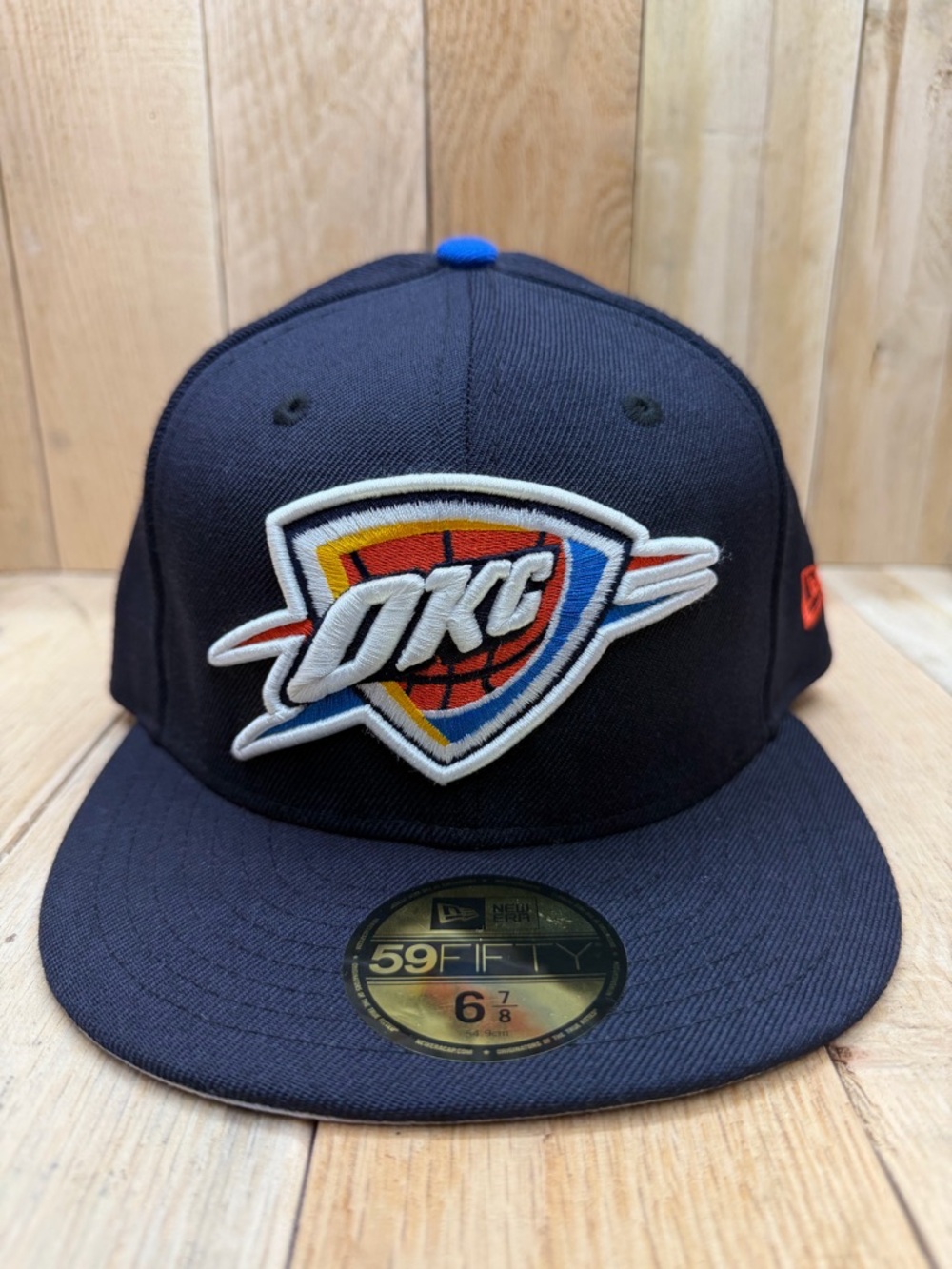 New Era NBA OKC Thunder Navy Blue 59FIFTY Fitted Hat Cap Size 6 7/8 New